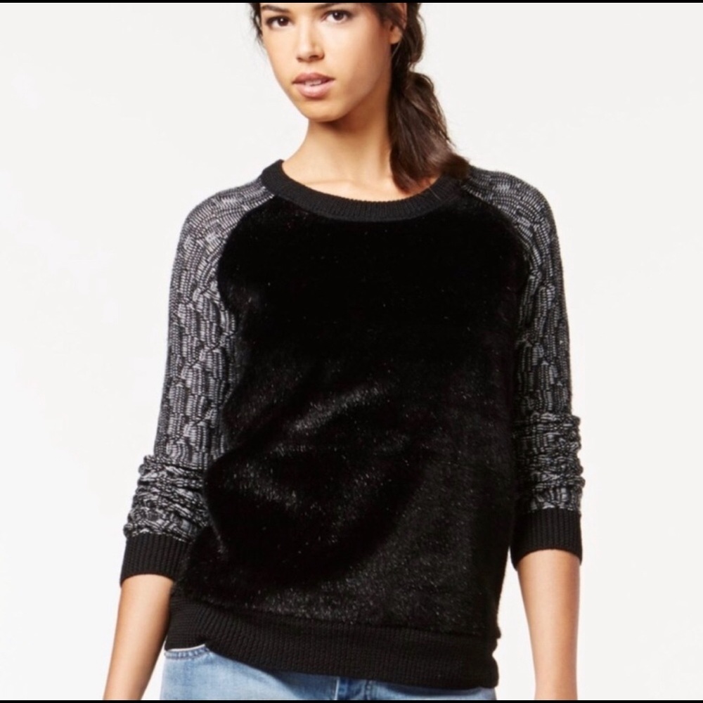 Rachel Roy Sweater Faux Fur Black Sweater XS